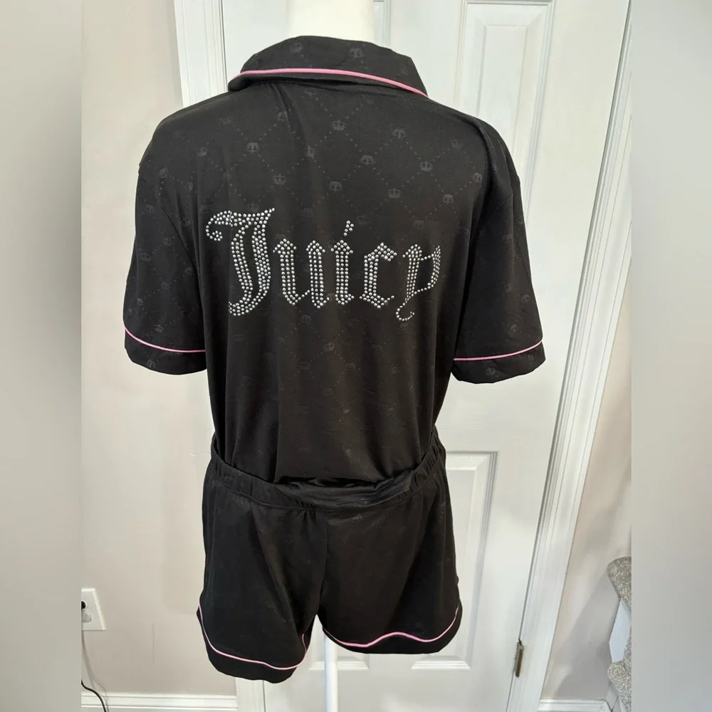 Juicy Couture black crown embellished 2 piece pajama set size L - Picture 4 of 5